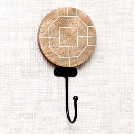 Brown Wooden Geometric Pattern Hooks For Wall